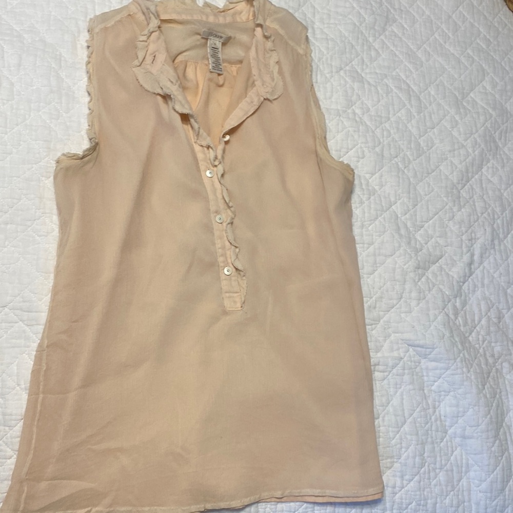 J. Crew Sleeveless Ruffle Button-Up Top in Light Peach